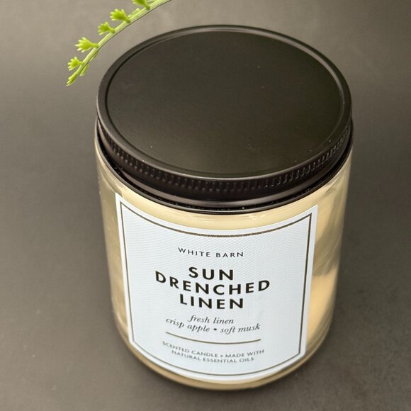 BBW Sun Drenched Linen White Barn Bath & Body Works Mason Jar Single Wick Candle - Picture 4 of 10